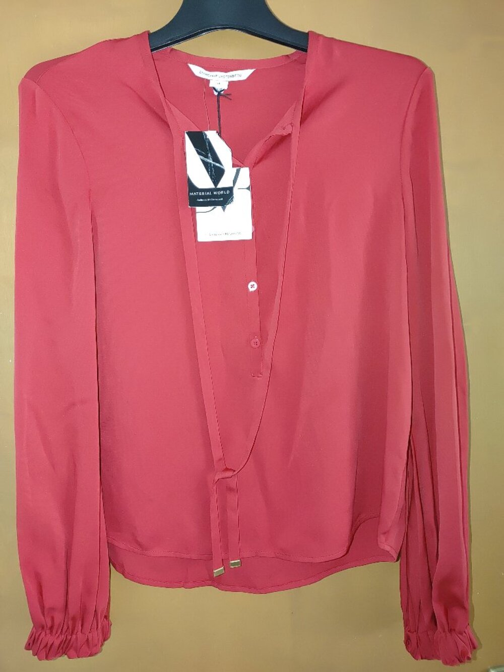 DIANA VON FURSTENBERG Woman's Silk Long Sleeves Blouse Size 14 NWT